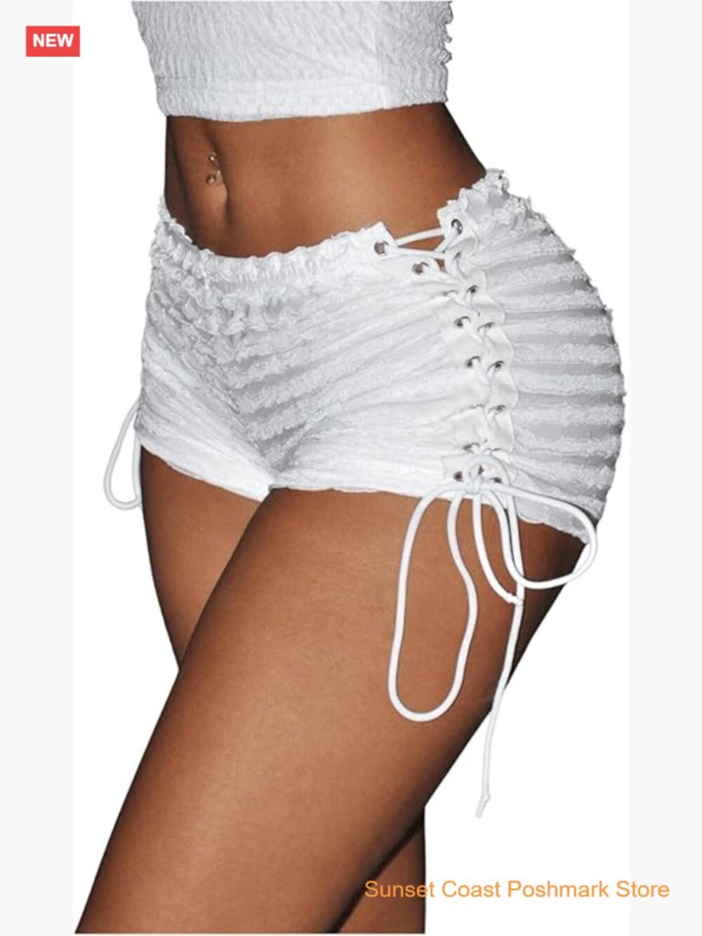 Y2K Ruffle Lace Up Micro Shorts Low Rise Rave Party Mini Shorts